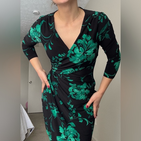 Lauren Ralph Lauren women's Faux Draped top Dress, Green/Black, Size 6 - Picture 10 of 12